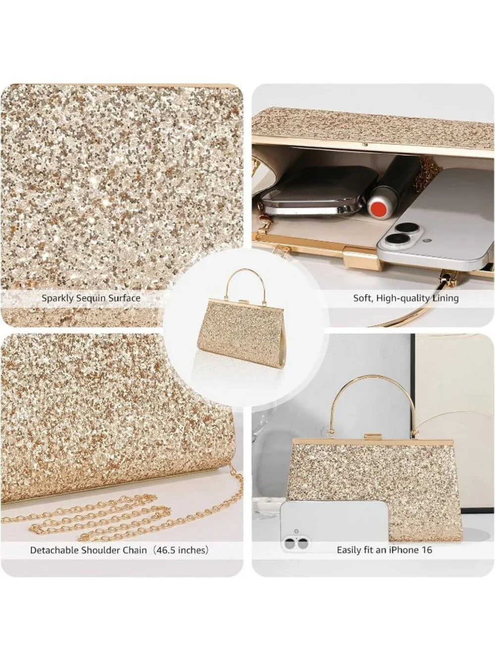 Women Sequin Gold F Glitter Pleated Clutch Purse For Sparkly Evening Wedding Bag
